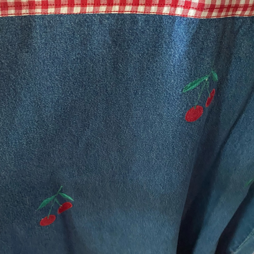 Vintage denim gingham checkerboard cherry dress - Picture 4 of 4
